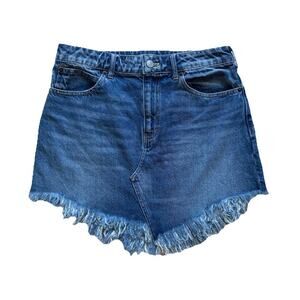 Free People We the Free Bailey Denim Skirt Size 28 Raw Hem Beach Asymmetrical